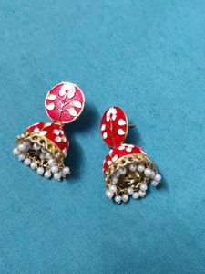 Red Floral Jhumka Earrings