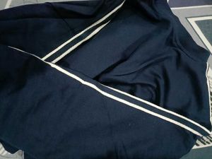 Navy Blue Cropped Sweatshirt with Stripes