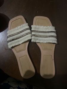 Zara White Fringed Flat Sandals