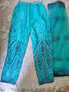 Teal Embellished Stones n Mirror work Suit Set
