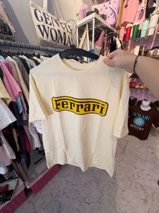 Cream Ferrari Logo T-Shirt