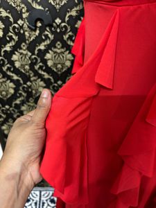 Chic Red Ruffle Strapless Dress