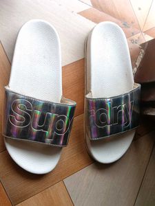 Superdry Slides - White & Silver