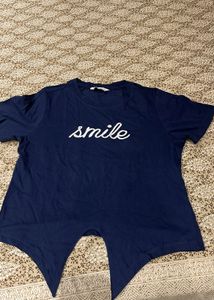 "Smile" Navy Blue Graphic Tee size S