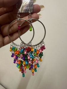 Boho Hoop Earrings with Colorful Beads