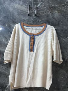 Cream Ribbed Knit Top for Women