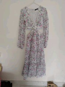 Floral Cut-Out Long Sleeve Dress