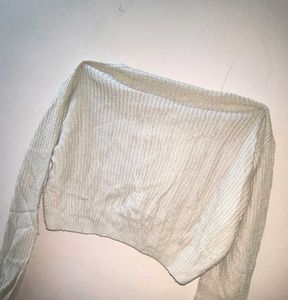 Cream Cropped Knit Cardigan