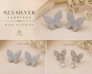 92.5 Sterling Silver Butterfly Earrings wth pearl