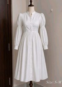 Chic White Puff Sleeve Midi Dress