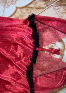 Red Satin Lace Trim Gown