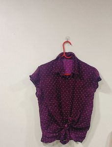 Stylish Polka Dot Tie-Front Blouse