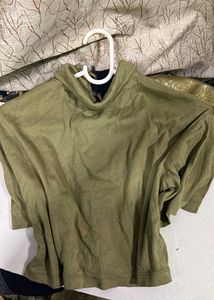 Olive Green Cropped Polo T-Shirt