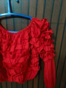 Ruffled Red Long Sleeve Top