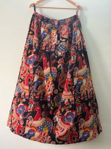 Boho Elephant Print Maxi Skirt with Slit
