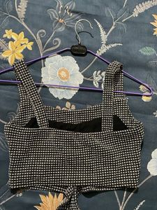 Black &amp; White Checkered Crop Top