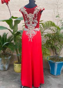 Elegant Red Embroidered Evening Gown