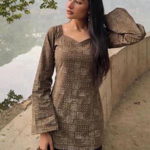 Elegant Printed Kurta with Bell Sleeves