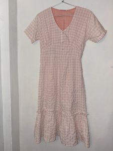 Light Pink Gingham Midi Dress