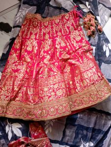 Stunning Pink & Gold Brocade Lehenga Choli