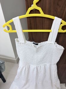 Chic White Smocked Tiered Midi Dress