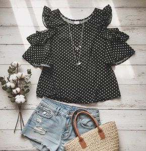Polka Dot Cold Shoulder Top