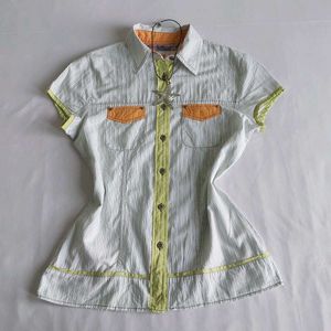 Y2k Striped Short Sleeve Button-Up Shirt 🫒
