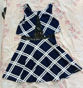 Chic Navy &amp; White Checkered Skater dress🤍