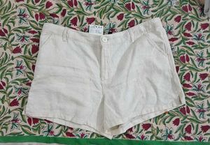 MANGO Chic Cream Linen Shorts