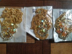 Gold Tone Pendant with Stones pack of 3