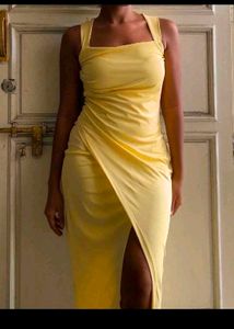 Elegant Yellow Ruched Midi Dress &amp; Purple dres