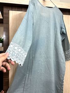 Elegant Grey Kurta with White Embroidery