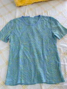 Blue & Green Textured T-Shirt