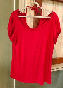 Stylish Red Open Back Tie T-Shirt