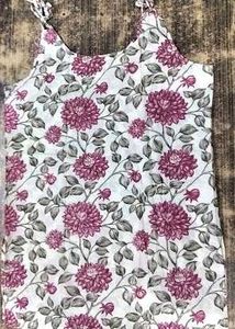 Cotton Strappy Kurti - Pink Floral- Straps