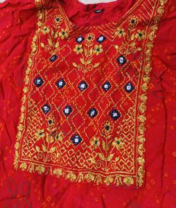 Vibrant Red Bandhani Kurti