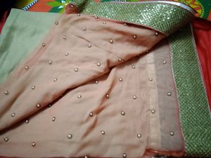 Peach Pearl Embellished Saree