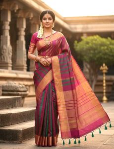 Elegant Maroon &amp; Green Silk Saree