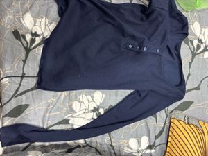 Navy Blue Henley Long Sleeve Top
