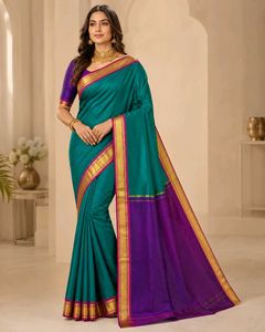Teal & Purple Silk Saree