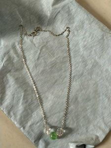 Delicate Silver Necklace with Green Beads