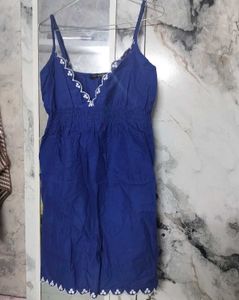 Blue Mini Dress with White Embroidery