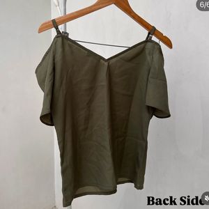 Chic Olive Green Cold Shoulder Top