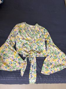 Floral Bell Sleeve Wrap Top