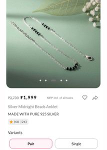 Pure 925 Silver Midnight Beads Anklet