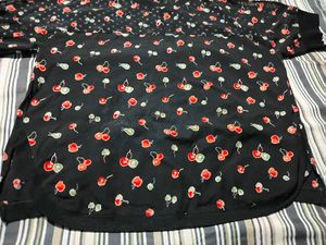Cute Cherry Print Black Top