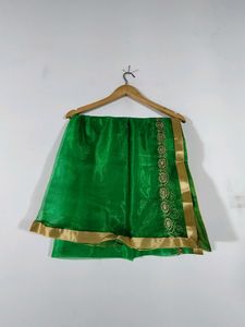 Green And Cream Embroidered Lehenga (Women's)