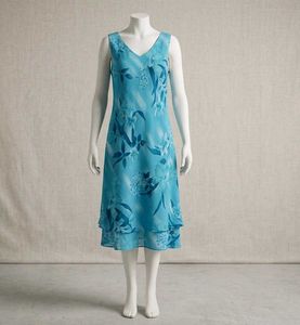 Flowy Blue Floral V-Neck Dress