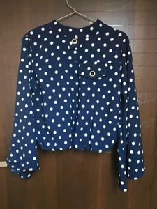 Navy Polka Dot Bell Sleeve Top