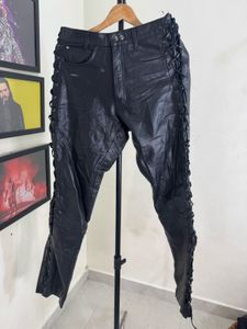 Black Lace-Up Faux Leather Pants